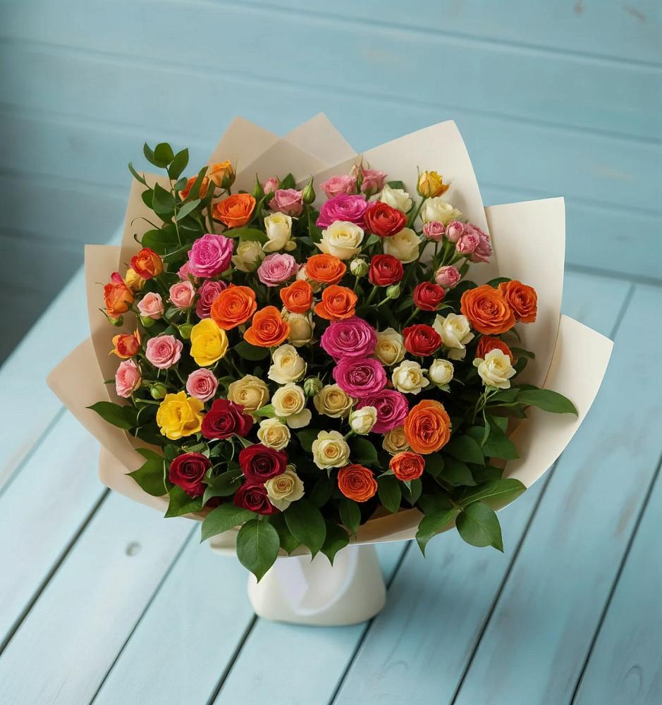 Букет Микс из разноцветных кустовых роз в Михайлове